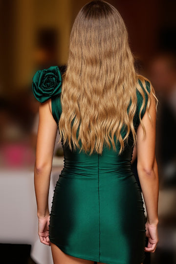 Dark Green Bodycon Homecoming Dress with 3D Flowers